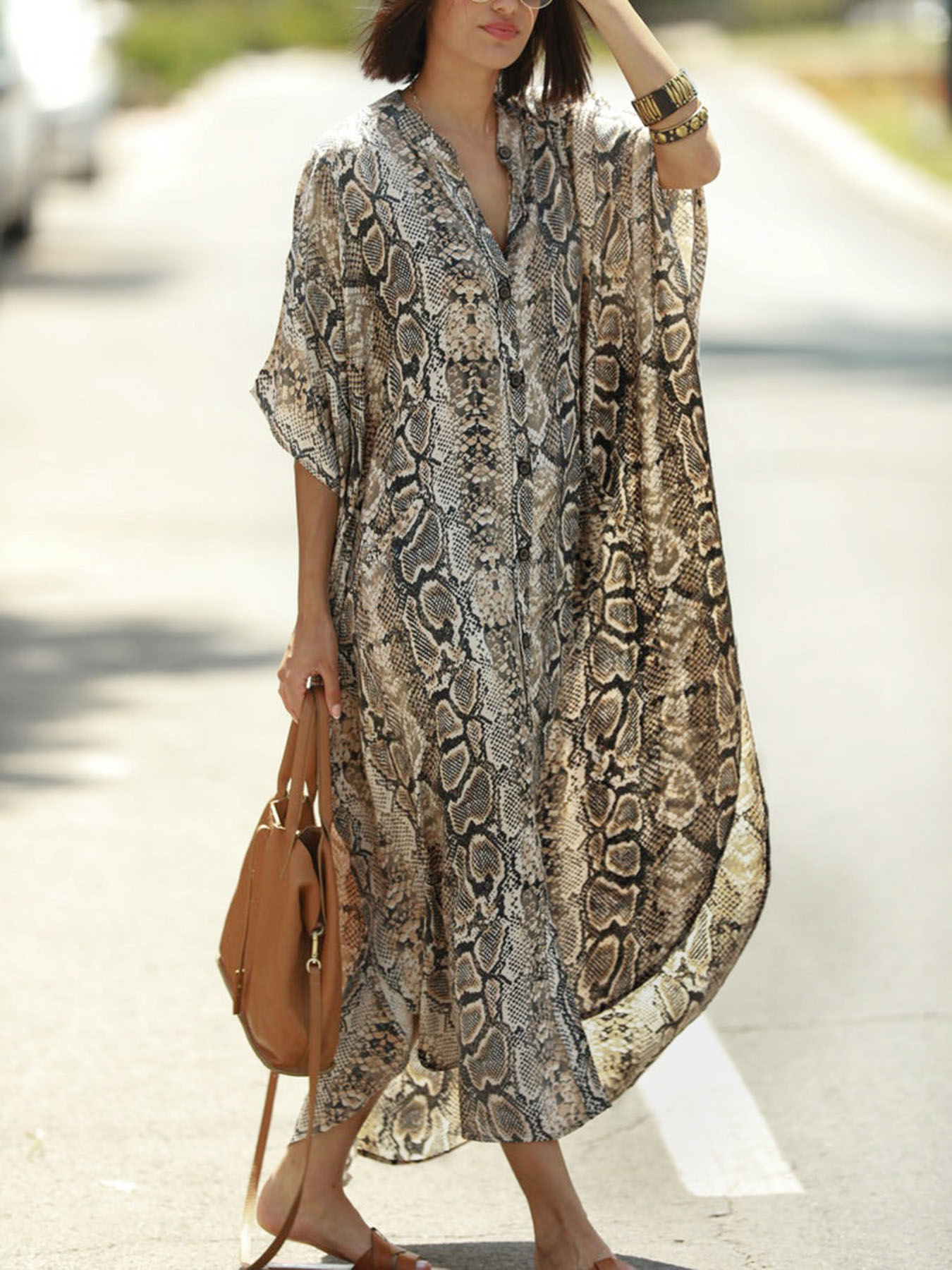 Cover Up Kaftan - Copricostume da Spiaggia con Stampa Bohémien