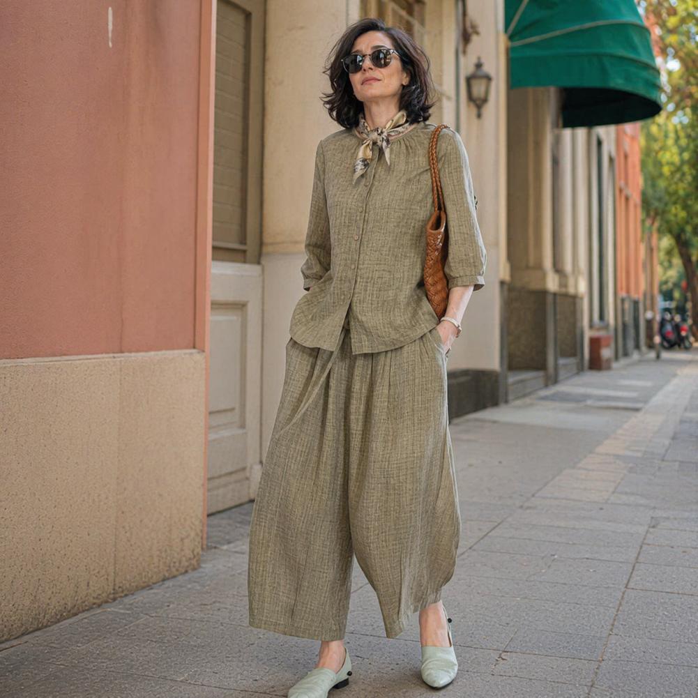 Linen Pant Wide - Completo Casual da Donna Taglie Forti