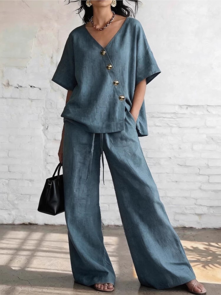 Linen Pant Wide - Completo Casual in Cotone da Donna,
