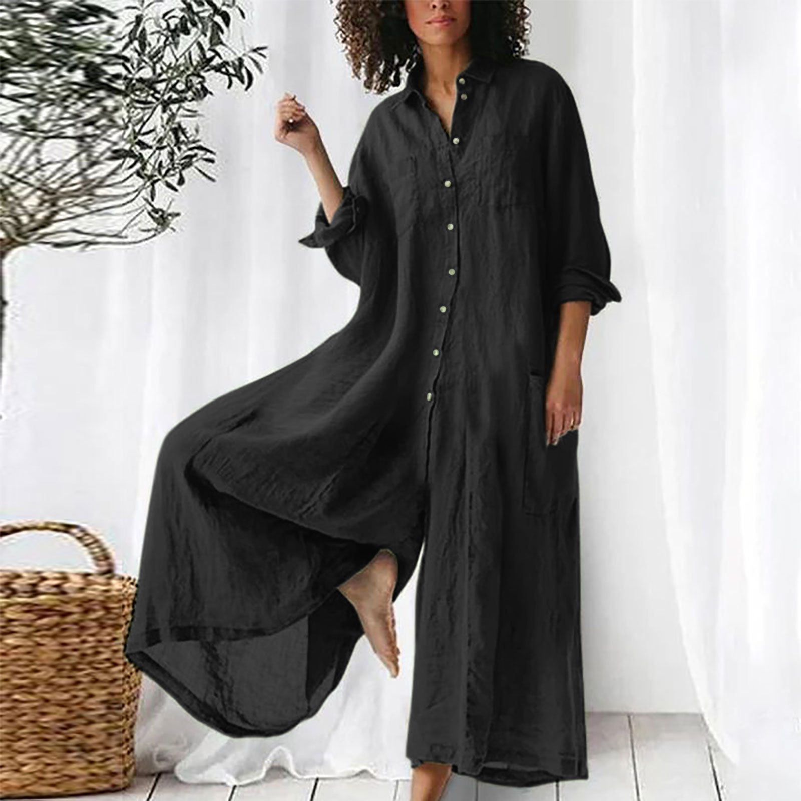 Jumpsuit Linen Relaxed - Tuta da donna a maniche lunghe